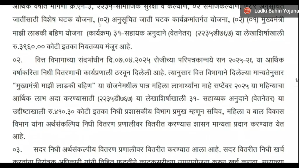 Majhi Ladki Bahin Yojana 15th Installment GR